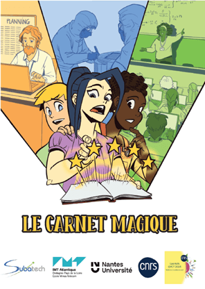 Discover Le carnet magique, a comic book for CM1/CM2 students, created by the Equality, Diversity, and Inclusion Committee of Subatech, a winner of the CNRS 2024 QVCT Call for Projects on professional equality